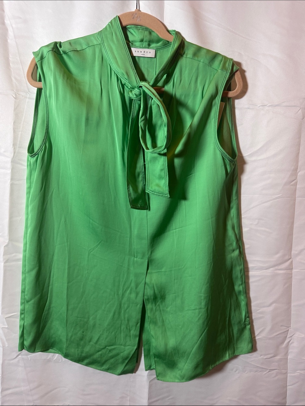 Sandro Vibrant Green Sleeveless Tie-Neck Camisole
